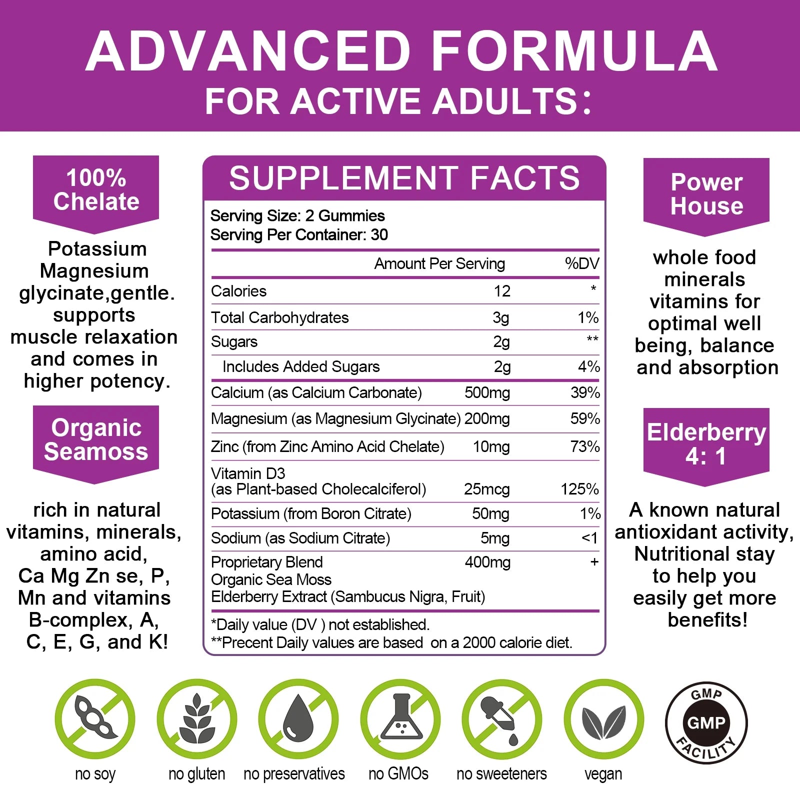 Calcium Magnesium Zinc Gummies with D3 & Sea Moss for Bone, Muscle & Sleep Support F927811