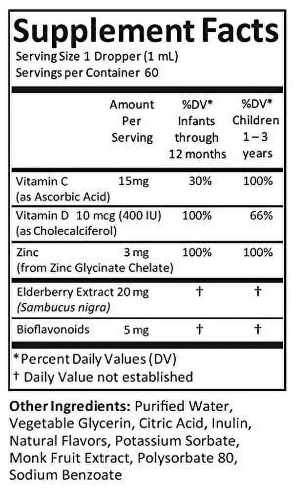 Baby Zinc Liquid Drops with Elderberry, Vitamin D3 & C - 60 Daily Servings, 2 Fl Oz V5445