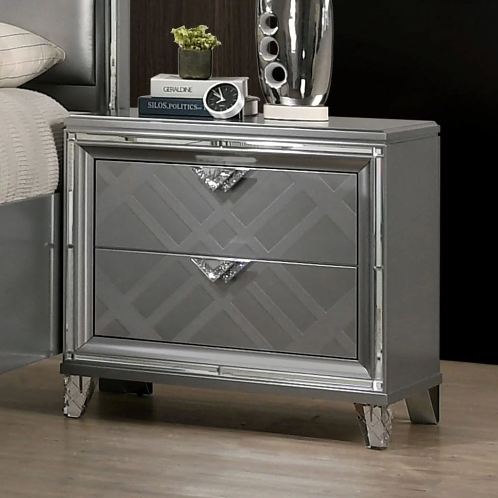 Eastern King Size Bed with LED Dresser Mirror and 2 Nightstands 5pc Set M27967