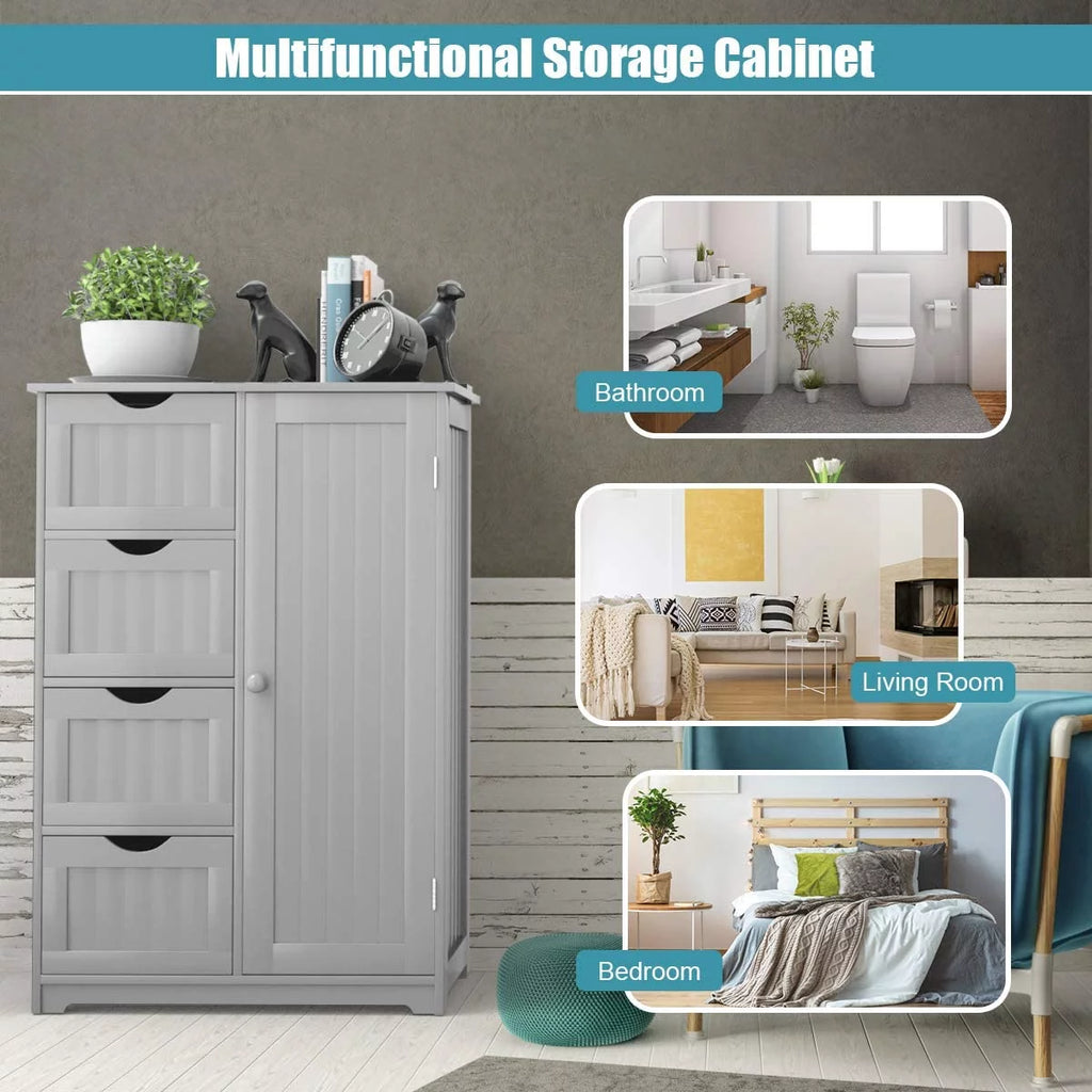 Freestanding Bathroom Floor Cabinet with 4 Drawers and Cupboard W732794