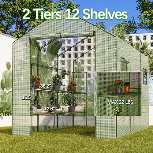 Walk-in Greenhouse with Roll-Up Zipper Door and Shelves, 56x28x76 inch U530766