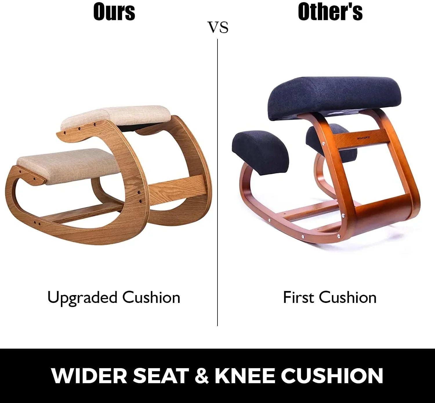 Ergonomic Rocking Wooden Kneeling Chair Stool with Thick Cushion, White Oak Frame X736798