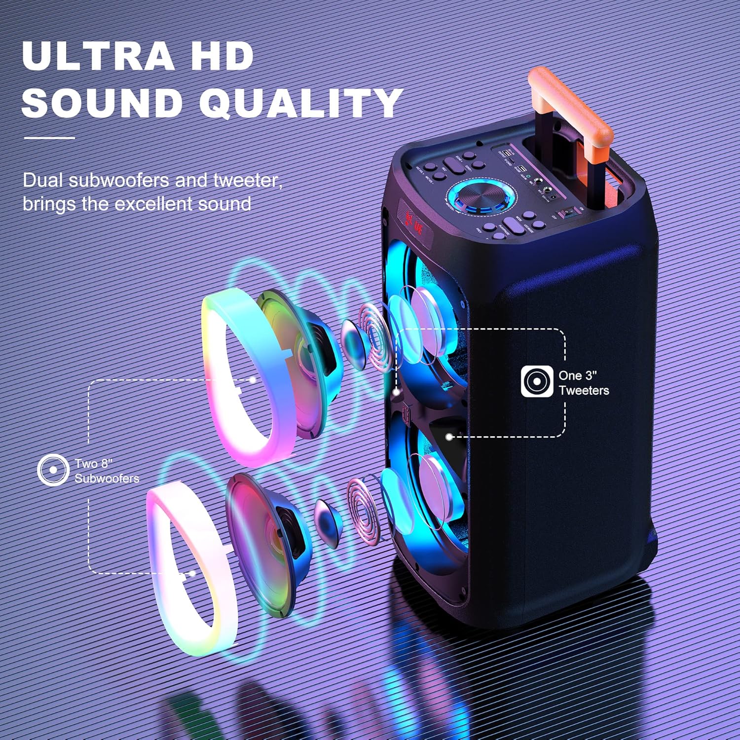 Karaoke Machine with 2 Wireless Microphones, Bluetooth Party Speaker with DJ Light M597378