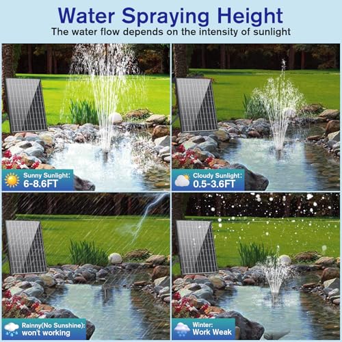 Solar Pond Pump 30W, 430GPH Adjustable Flow with Diverter Valve and 6.6 FT Tubing B8493