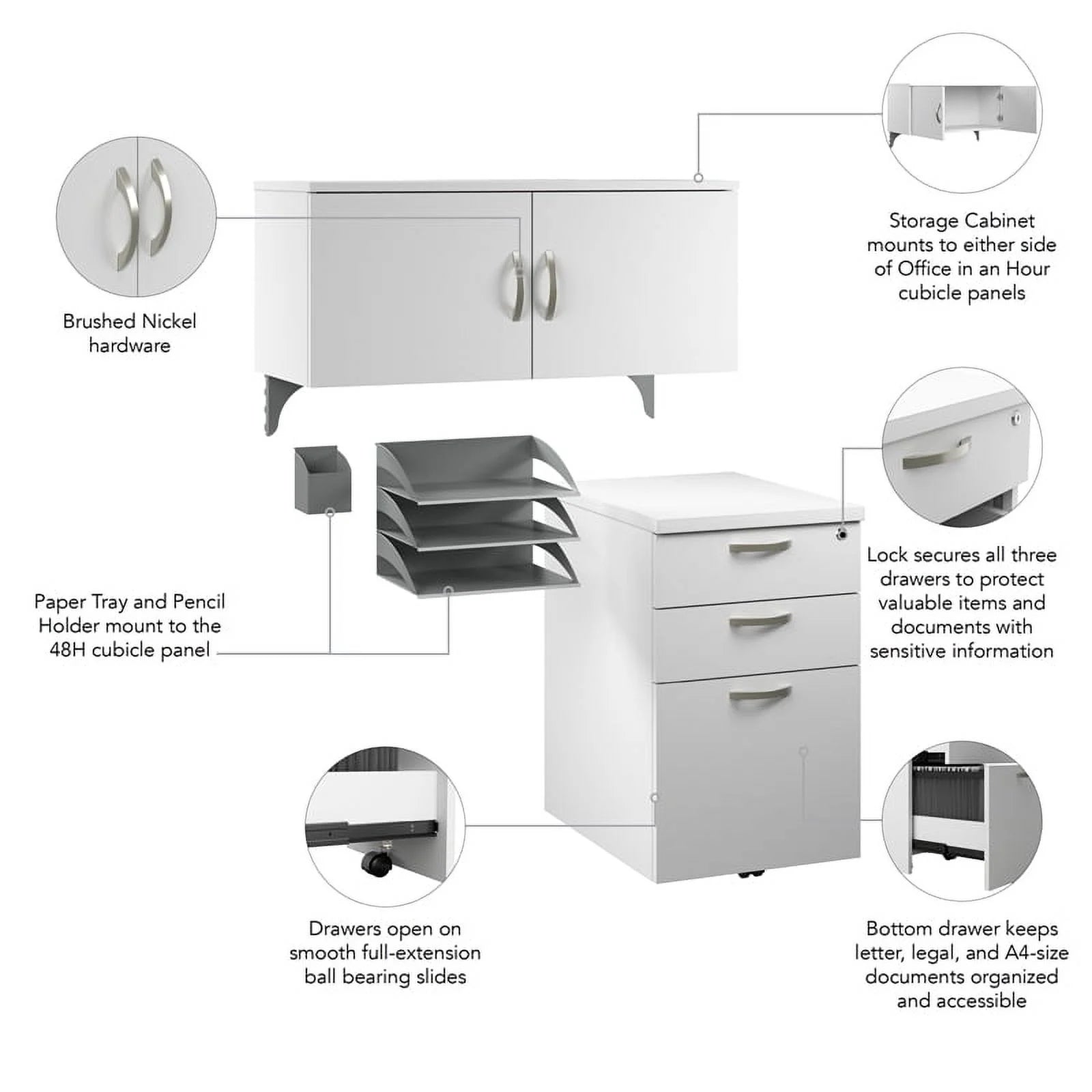 Cubicle Storage Set in Pure White - Engineered Wood L537680