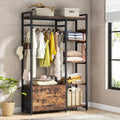 Tribesigns Freestanding Closet Organizer, Clothes Rack with Drawers and Shelves, Heavy Duty Garment Rack Hanging Clothing Wardrobe Storage Closet for Bedroom, Rustic Brown