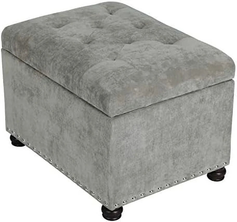 24" Rectangle Tufted Lift Top Ottoman Bench Faux Leather Footrest L58797