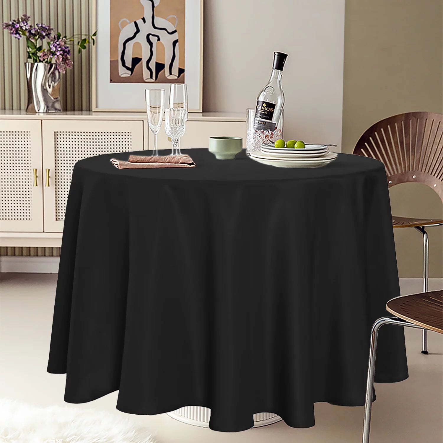 8 Pack Black Round Tablecloths 120 inch Polyester Table Covers X3682