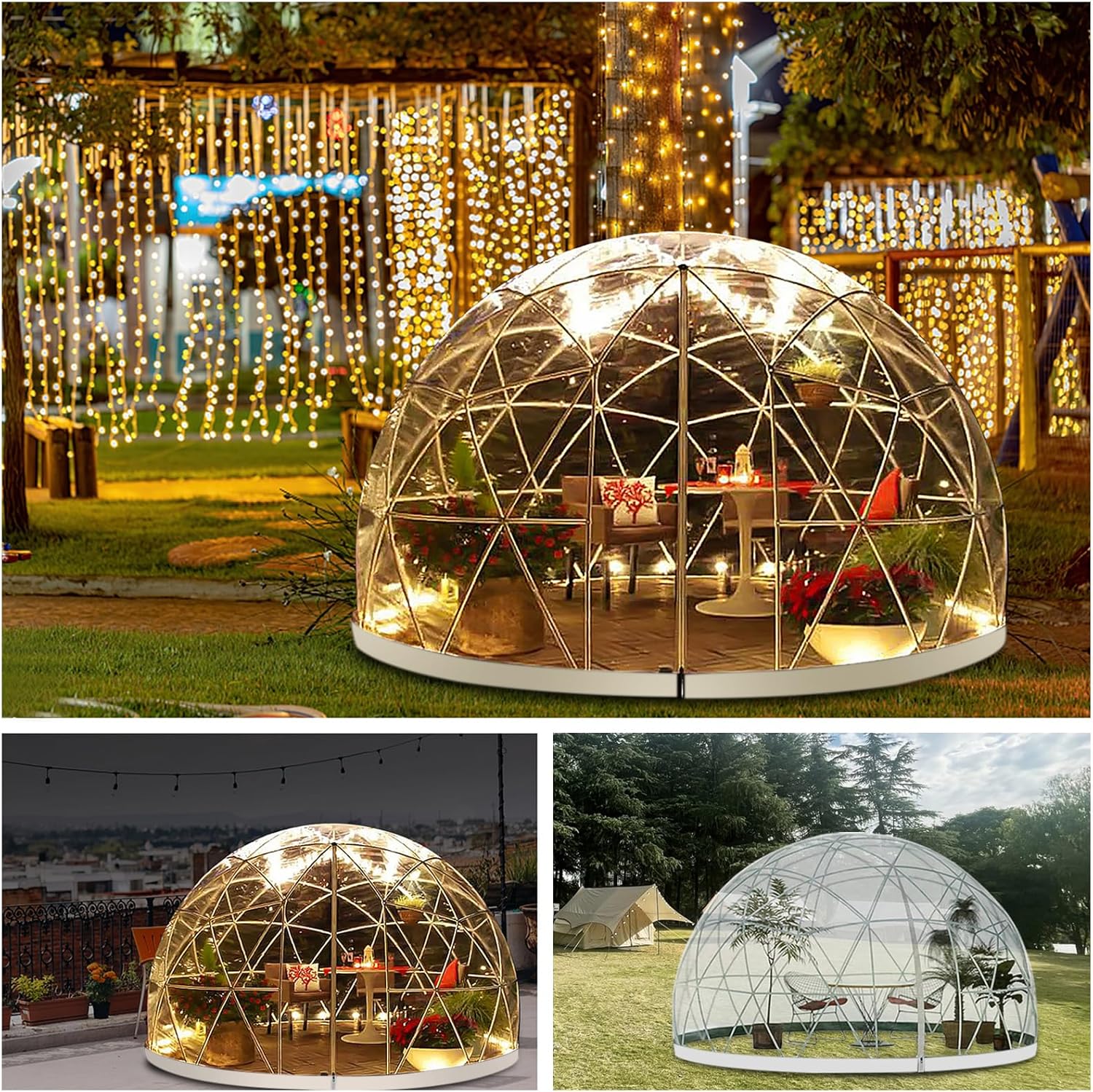 12FT Bubble Tent Dome, Outdoor Geodesic Dome Tent for 4-8 Person, Upgraded Garden Igloo with Triangular Transparent Window, Waterproof Clear Dome Tent Suitable for Camping, Party, Christmas Day