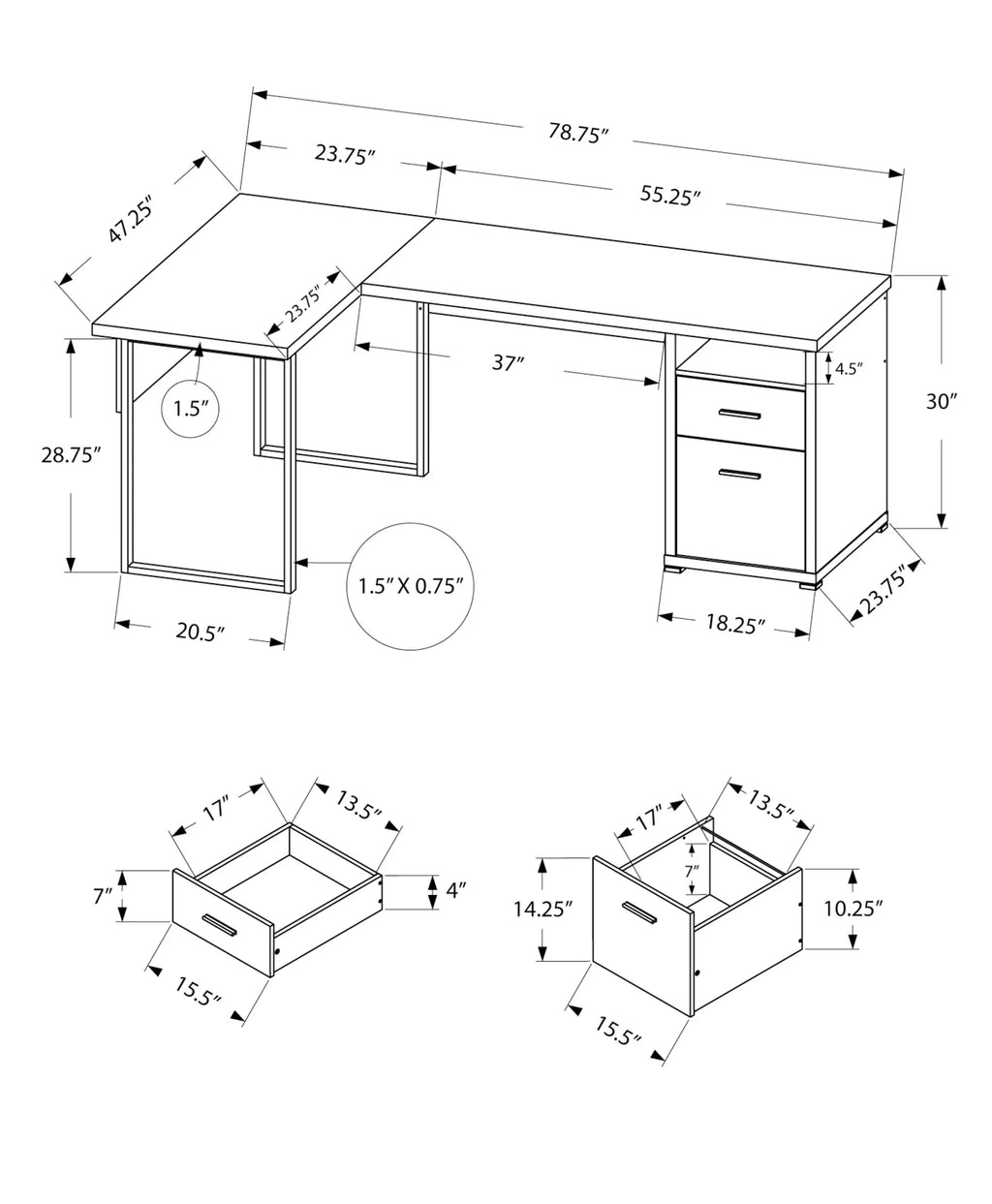 Corner Computer Desk, 80" L, Brown Laminate Z7374