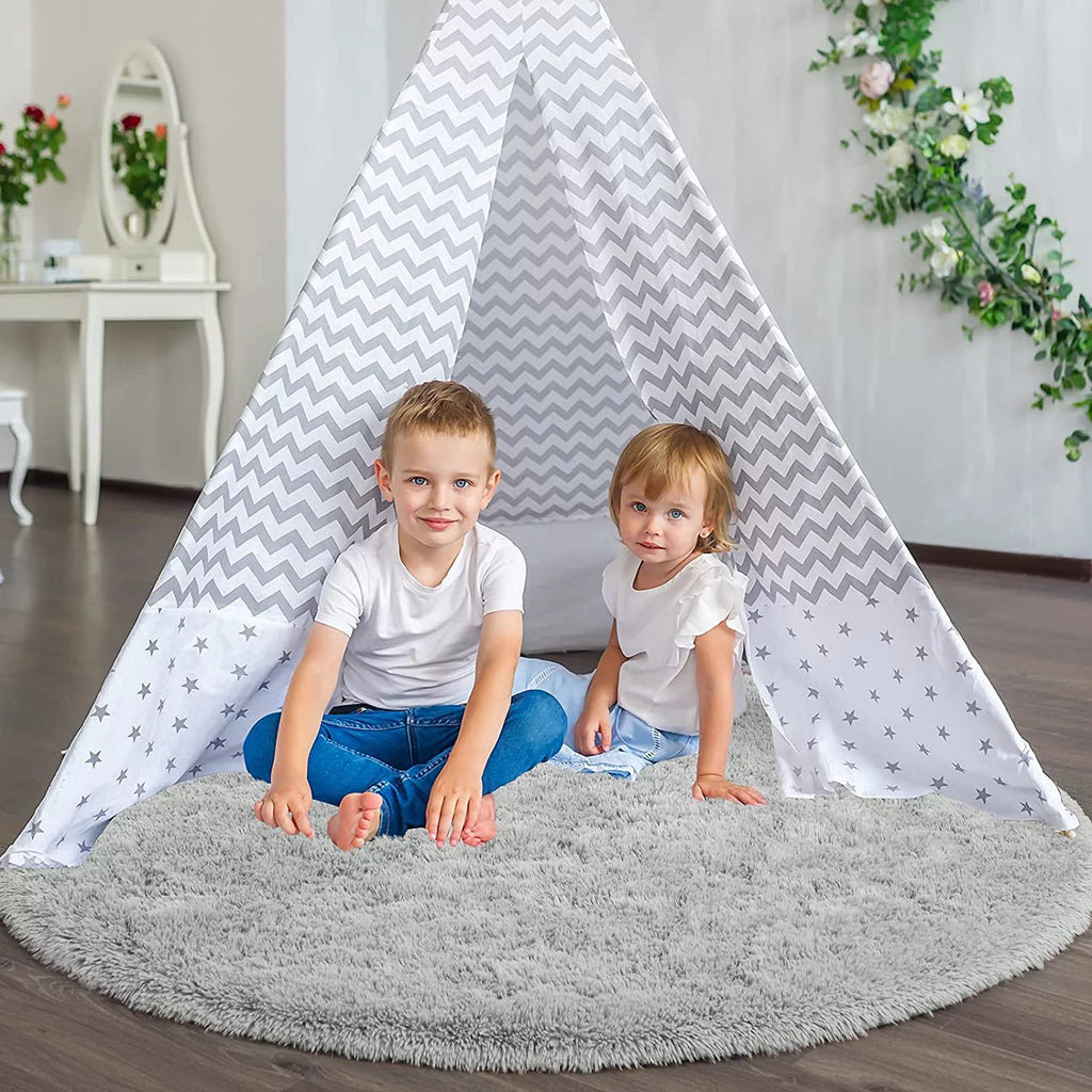 Luxury Round Fluffy Area Rug for Bedroom, Super Soft Shaggy Carpet, 5'x5', Gray R140