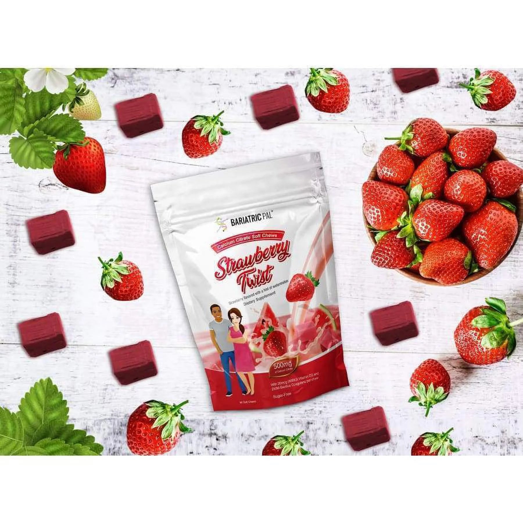 Sugar-Free Calcium Citrate Soft Chews 500mg with Probiotics, Strawberry Watermelon, 90ct X687