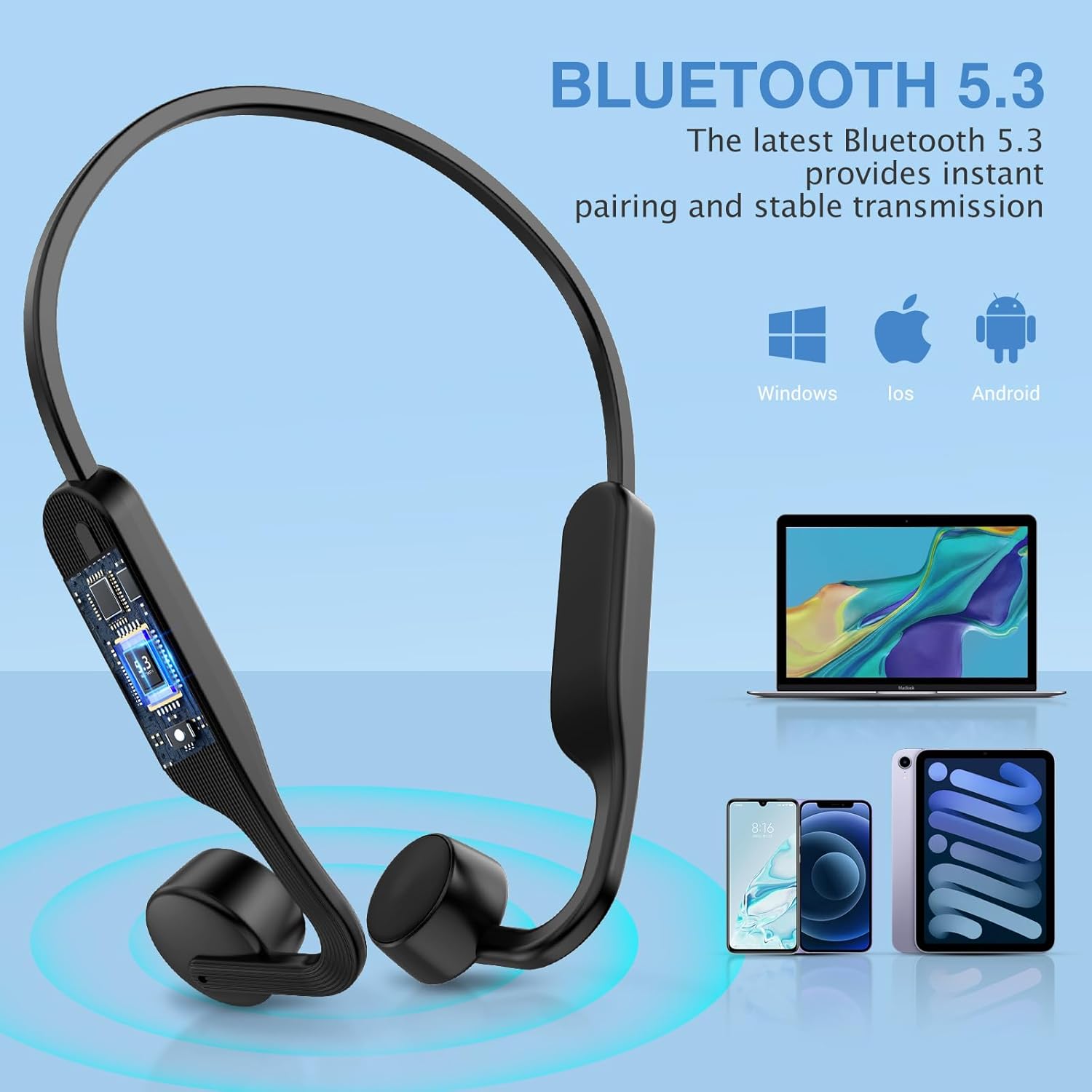 Bone Conduction Wireless Headphones with Mic, IPX6 Waterproof for Sports X82622