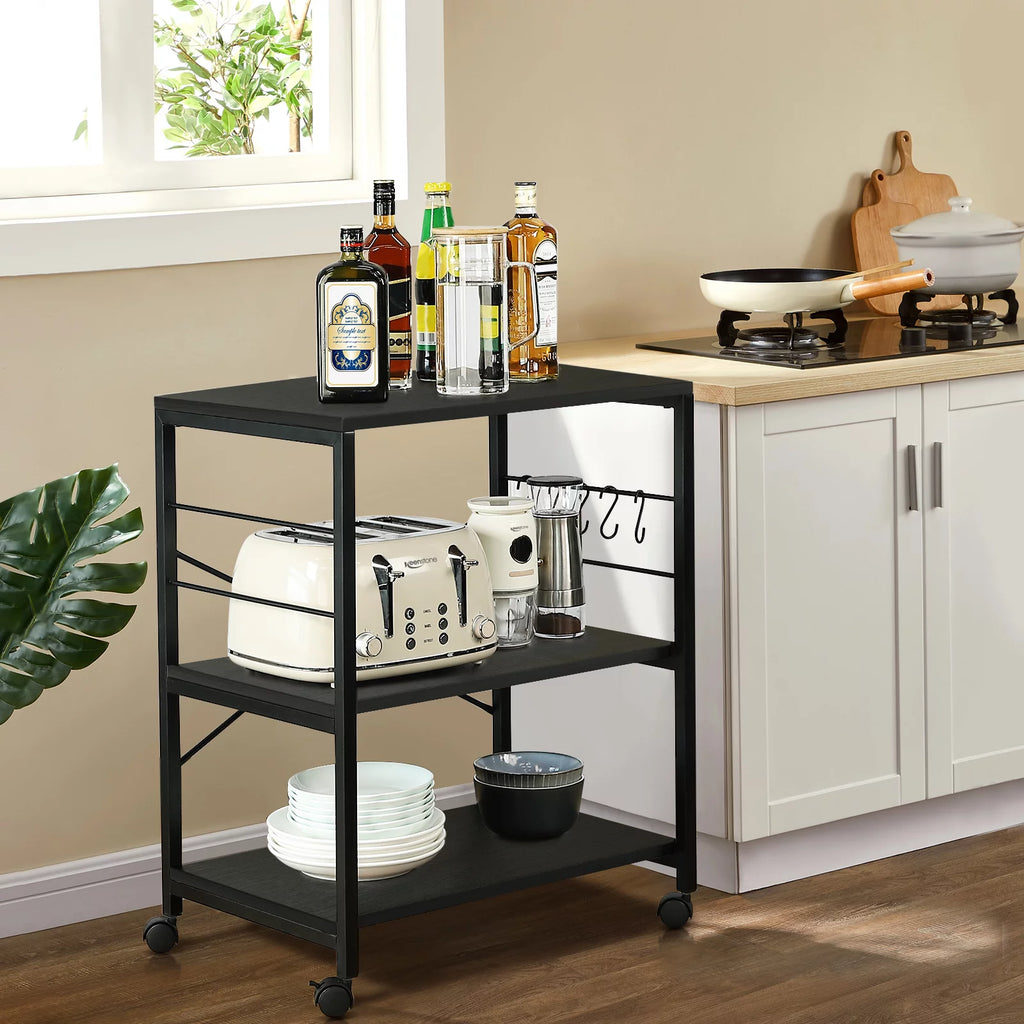 3-Tier Rolling Kitchen Utility Cart with 5 Hooks U621005