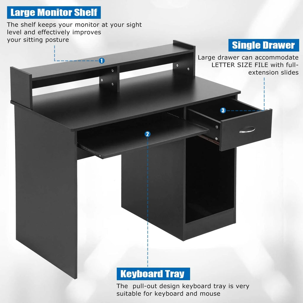 Small Desk with Drawer for Small Spaces, Computer Desk with Keyboard Tray and Shelf B703022