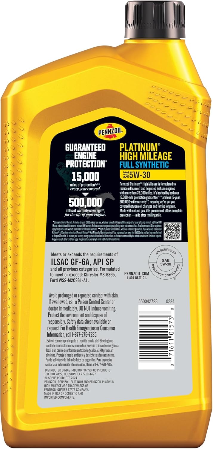 Full Synthetic 5W-30 Motor Oil for Vehicles Over 75K Miles (1-Quart) T290333