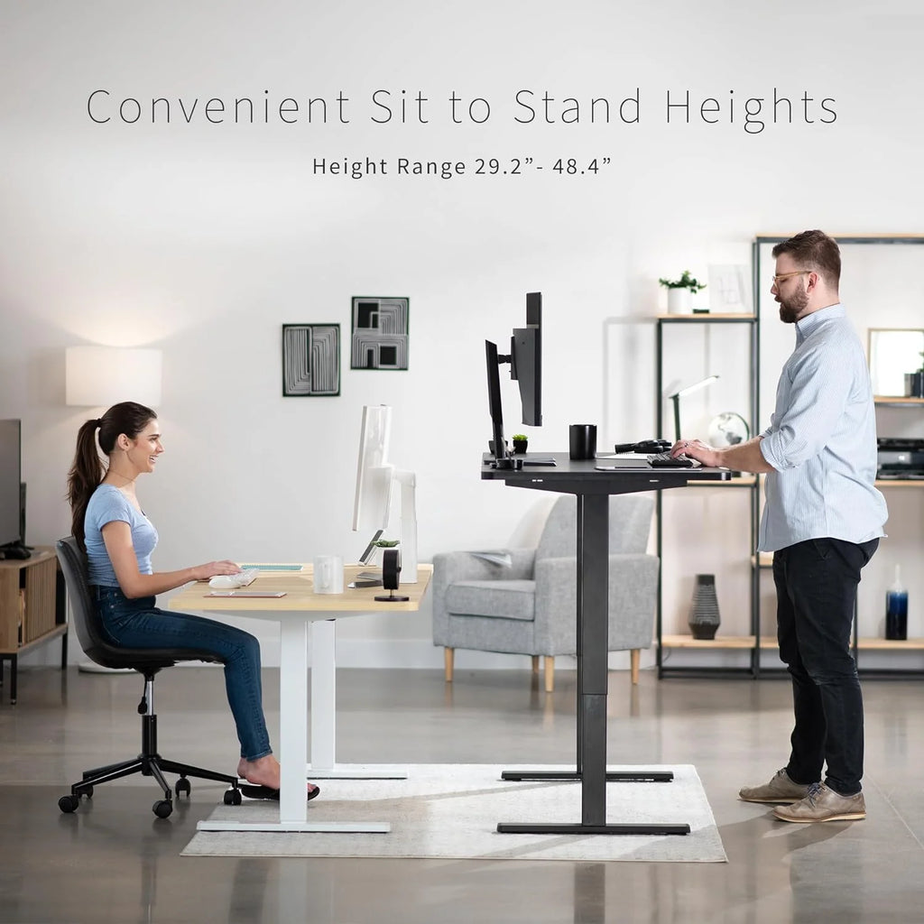 Electric Height Adjustable Stand Up Desk with Black Tabletop and White Frame O655476