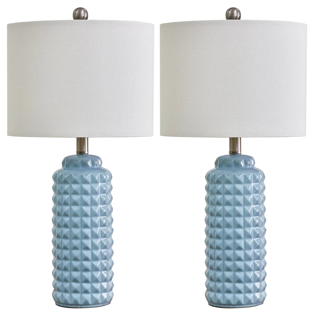 Ceramic Table Lamp for Living Room Bedroom, Light Blue, Set of 2 X857439