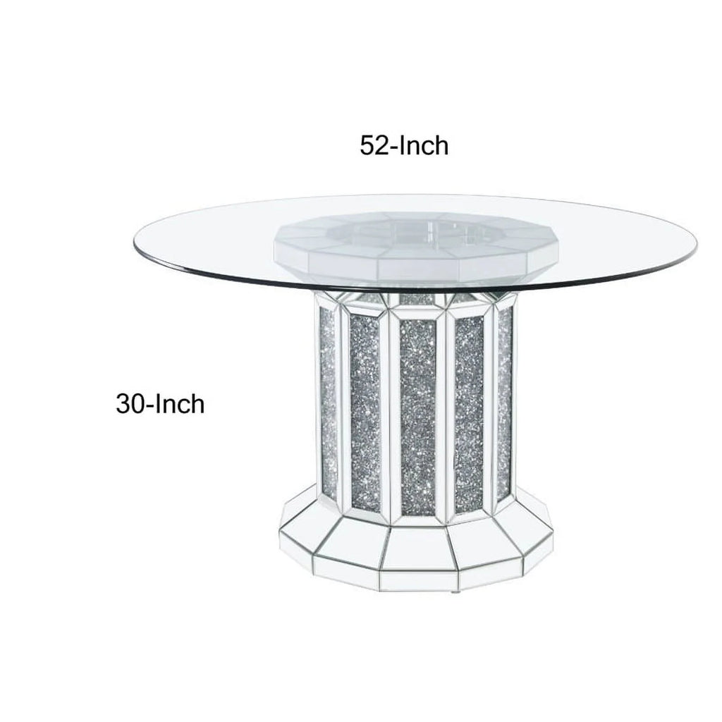 Round Glass Top Dining Table with Cross Oval Base B2734