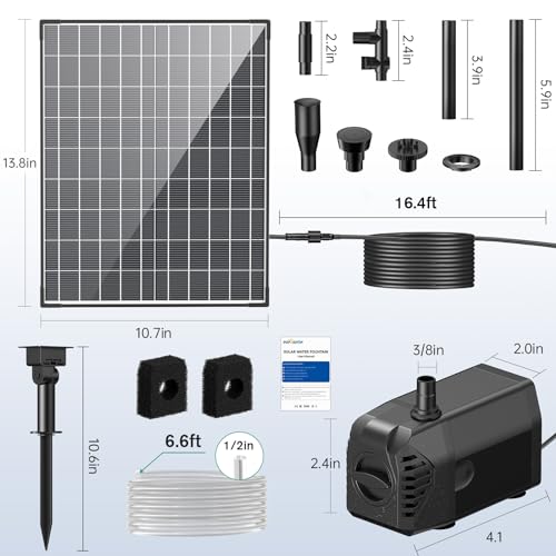 Solar Pond Pump 30W, 430GPH Adjustable Flow with Diverter Valve and 6.6 FT Tubing B8493