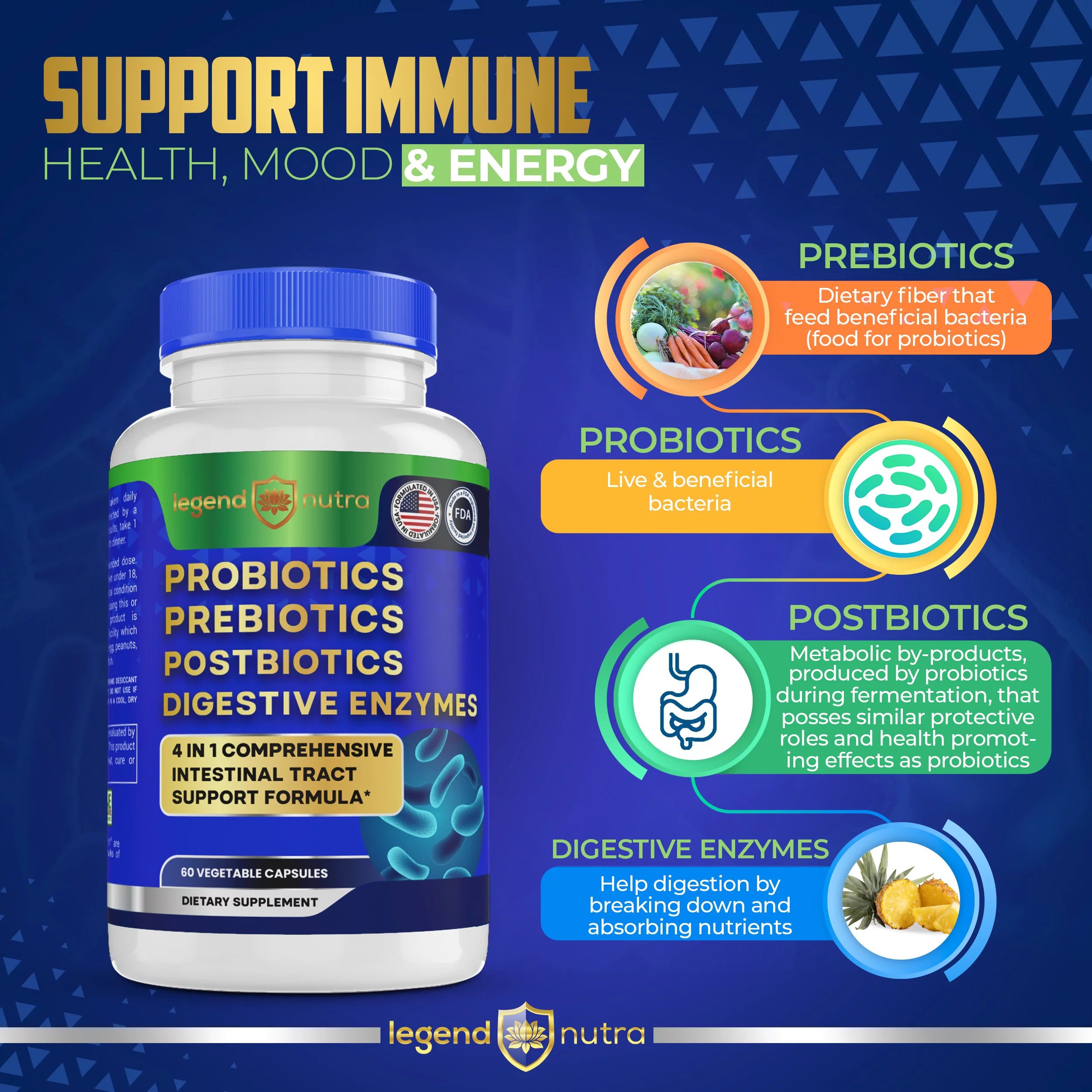 Digestive Enzymes Probiotics 4 in 1 for Men Women, 2-Pack, 120 Ct M73298