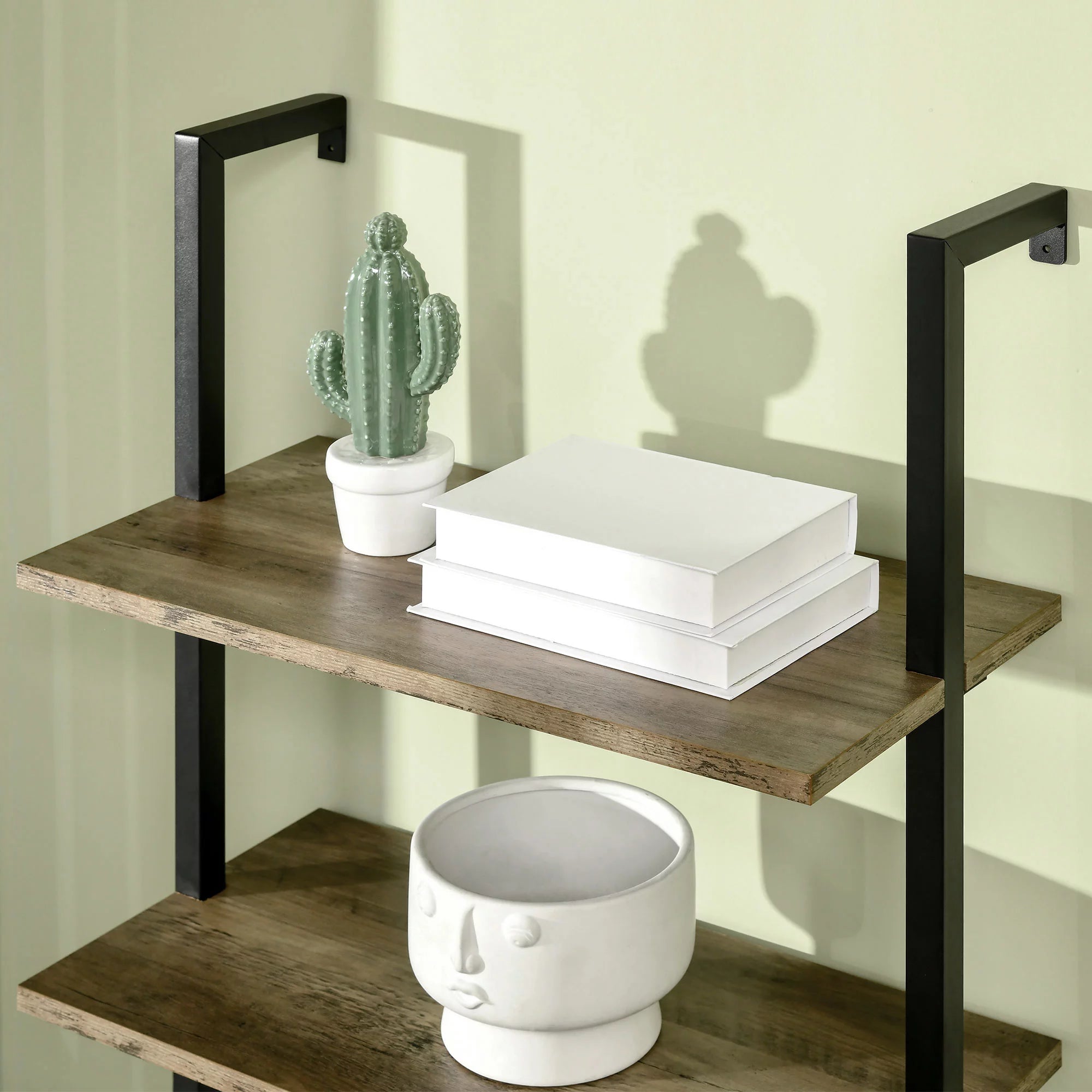 Industrial 5 Tier Wall Mount Ladder Shelf with Metal Frame, Corner Unit E10706