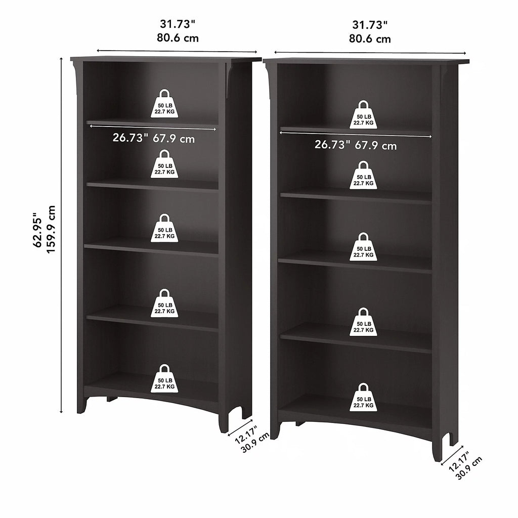 Tall 5 Shelf Bookcase, Set of 2, Vintage Black Y50012