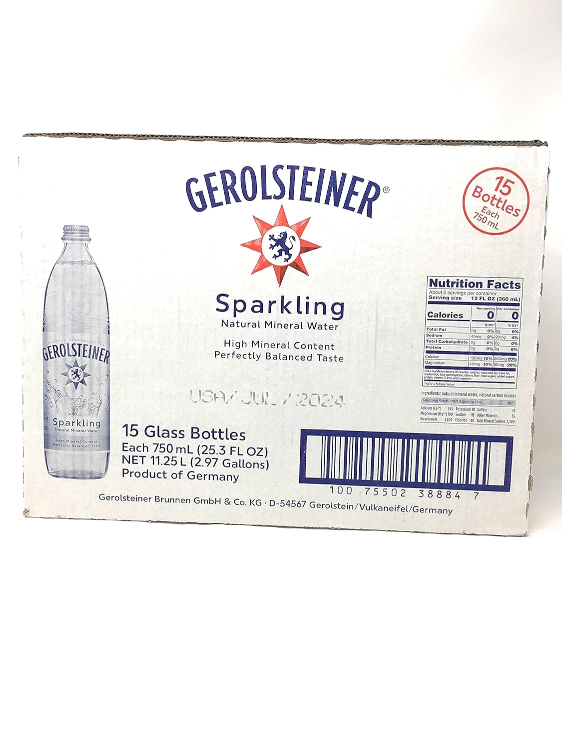 GEROLSTEINER Sparkling Mineral Water, 750 ML
