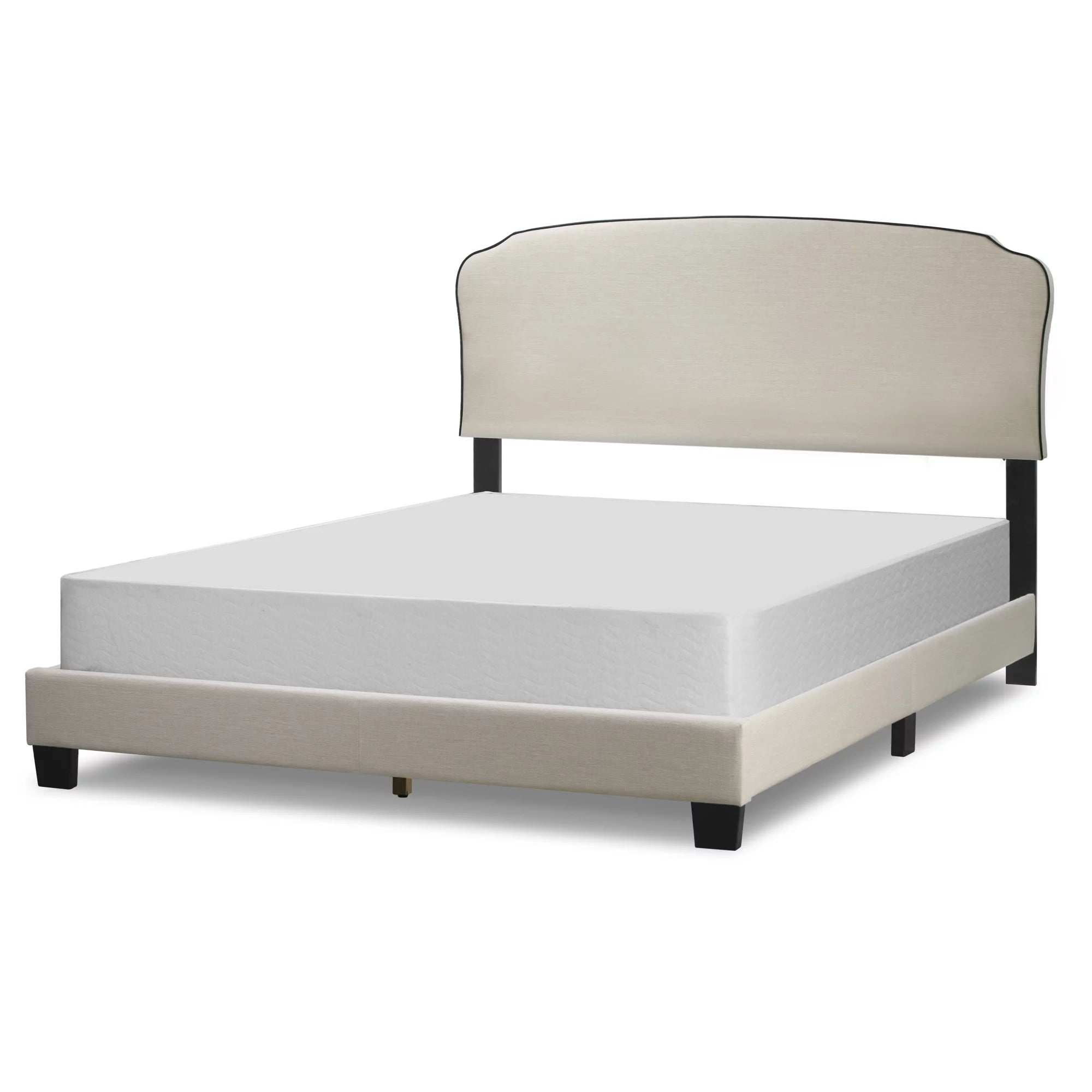 Beige Fabric Queen Bed with Contrasting Piping Accent D814