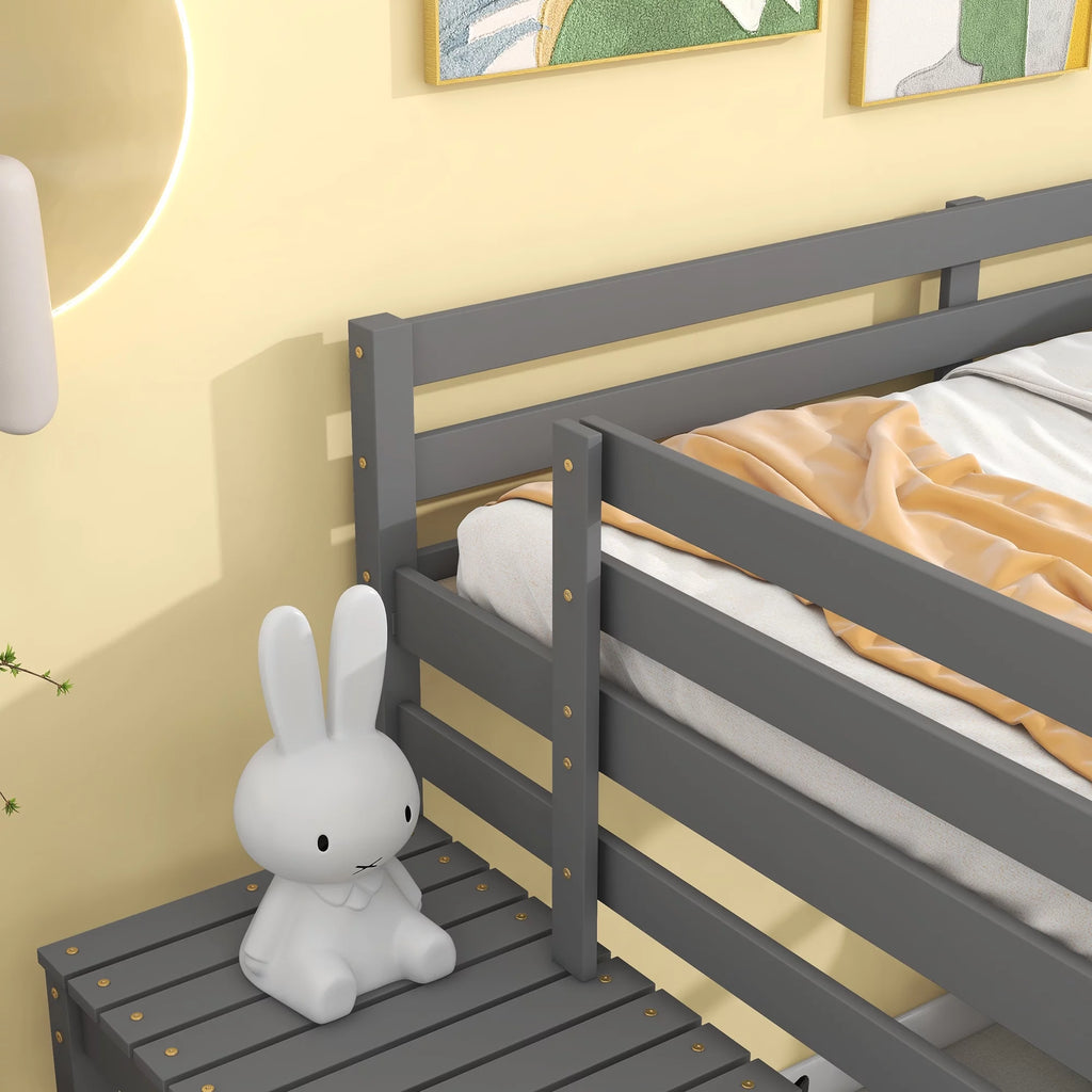 Full Wood Loft Bed with Safety Rail and Ladder for Kids, Gray S384254