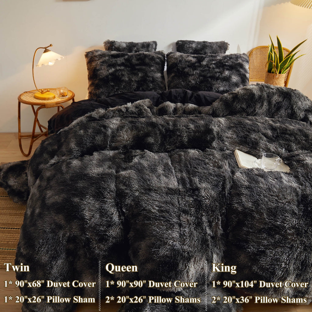 Tie Dye Plush Shaggy Duvet Cover Set, 3 Pieces Soft Velvet Fluffy Furry Bedding Set with Zipper Closure, Queen T1380