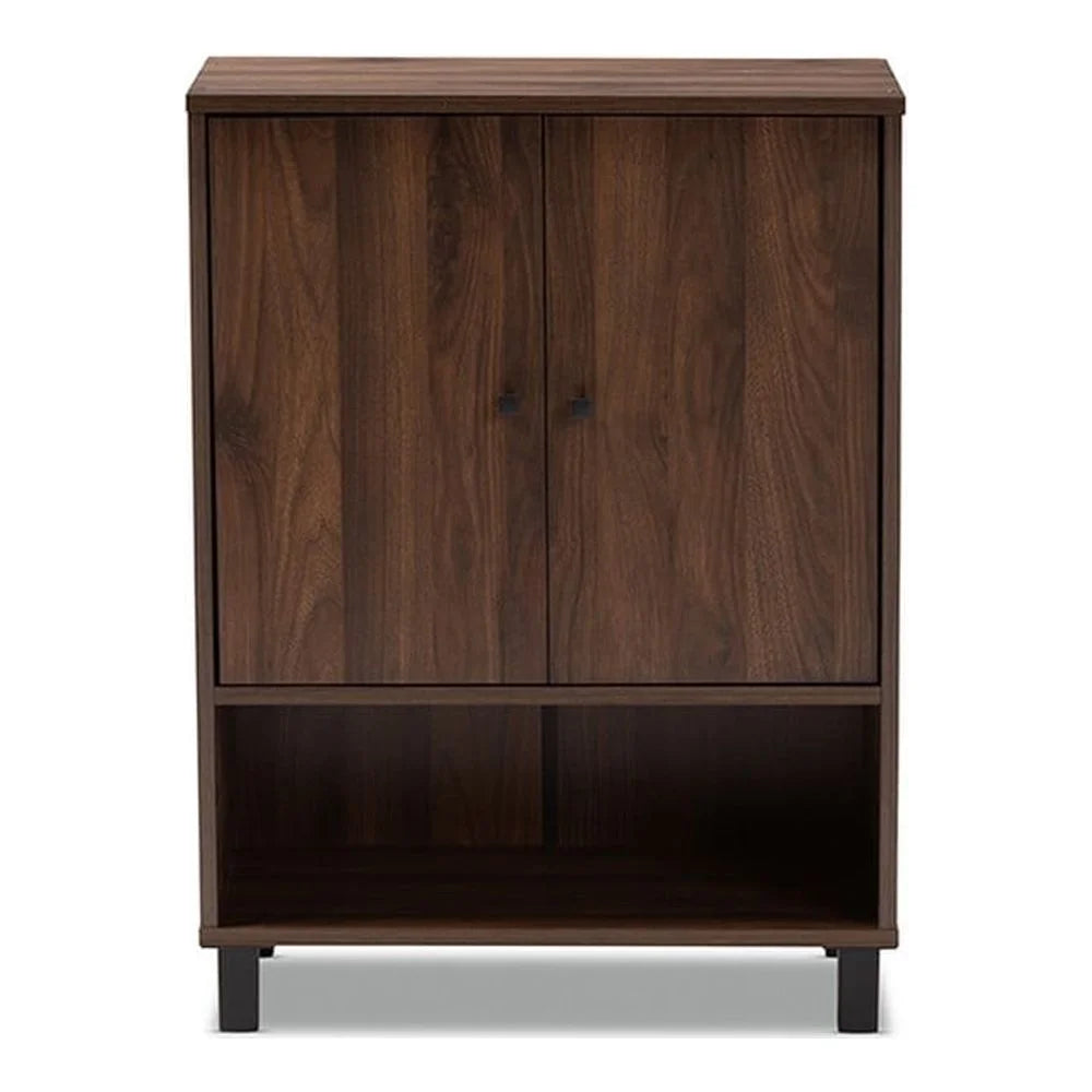 Walnut Brown 2-Door Wood Shoe Storage Cabinet Q18299
