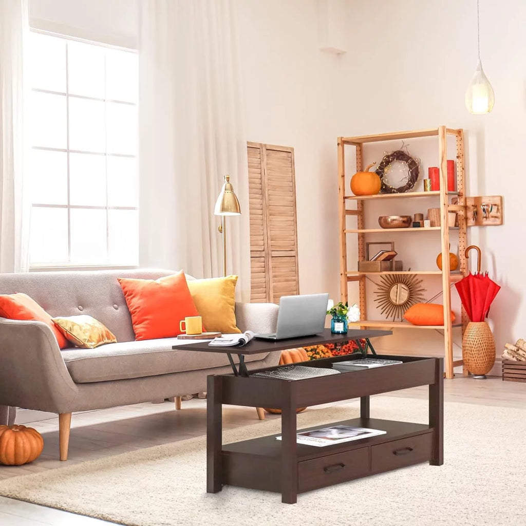 Lift Top Coffee Table with Hidden Compartment and Storage Shelves K22491