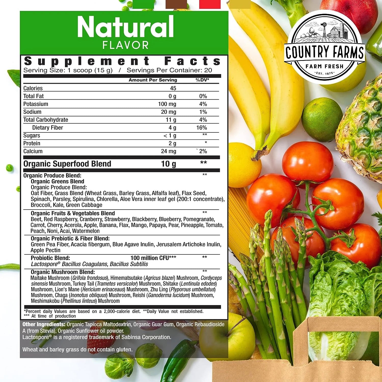 Organic Greens Powder Drink Mix with Probiotics, 20 Servings, 2 Pack Y846