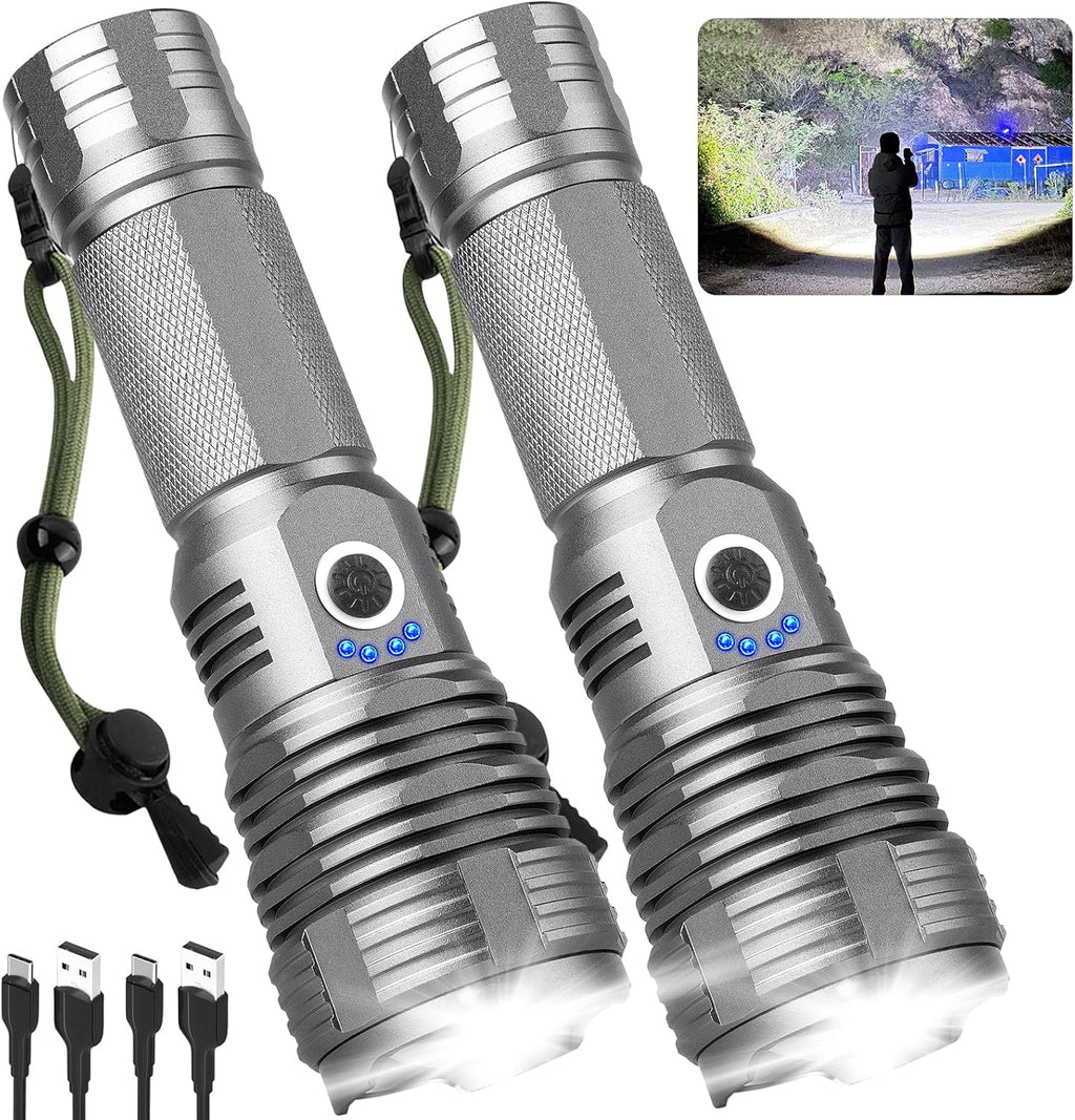 Rechargeable Flashlights High Lumens, 990,000 Lumens Super Bright LED Flashlight,Powerful Flash Light with 5 Modes, Waterproof flashlights for Camping Outdoor Emergency Hiking
