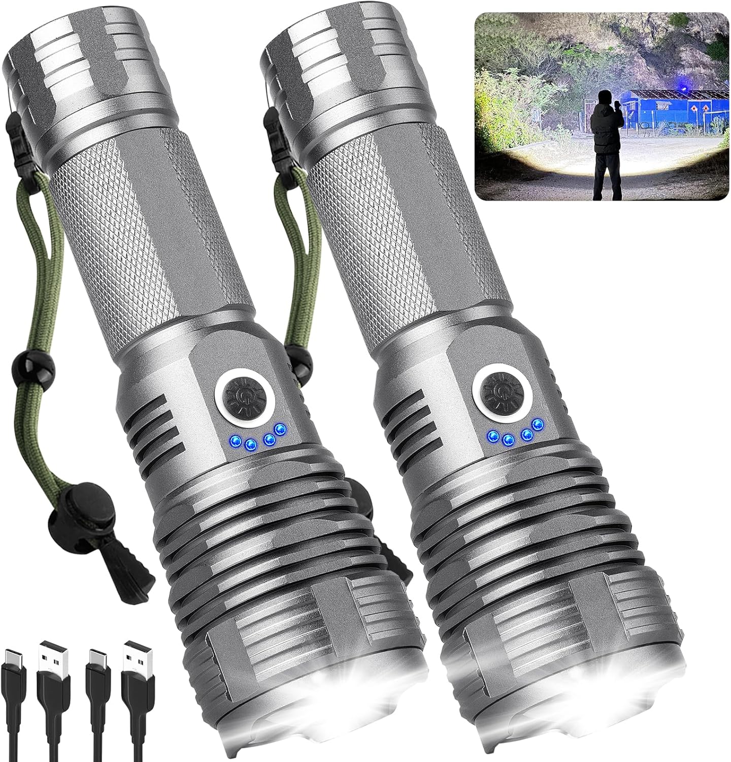 Rechargeable Flashlights High Lumens, 990,000 Lumens Super Bright LED Flashlight,Powerful Flash Light with 5 Modes, Waterproof flashlights for Camping Outdoor Emergency Hiking