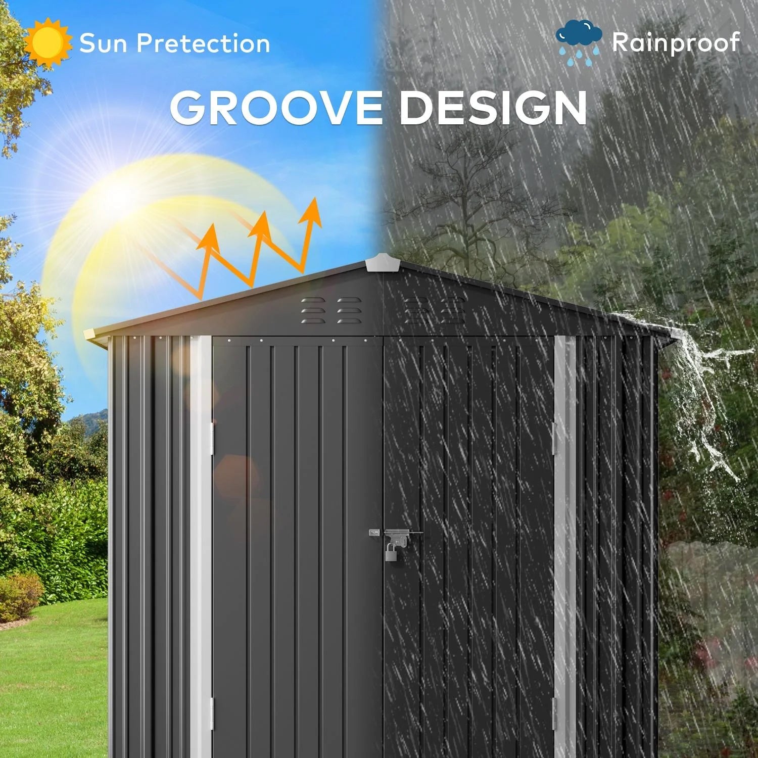 Outdoor Storage Shed with Base Frame, Metal Garden Shed, Dark Gray I45016