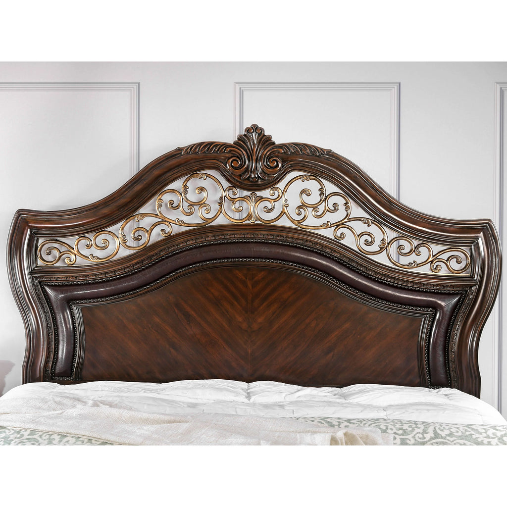 Wood Panel Bed, Queen, Brown Cherry P210411