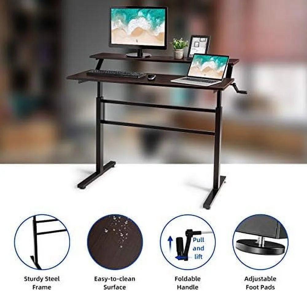 Standing Desk 2-Tier Height Adjustable with Monitor Stand F3458