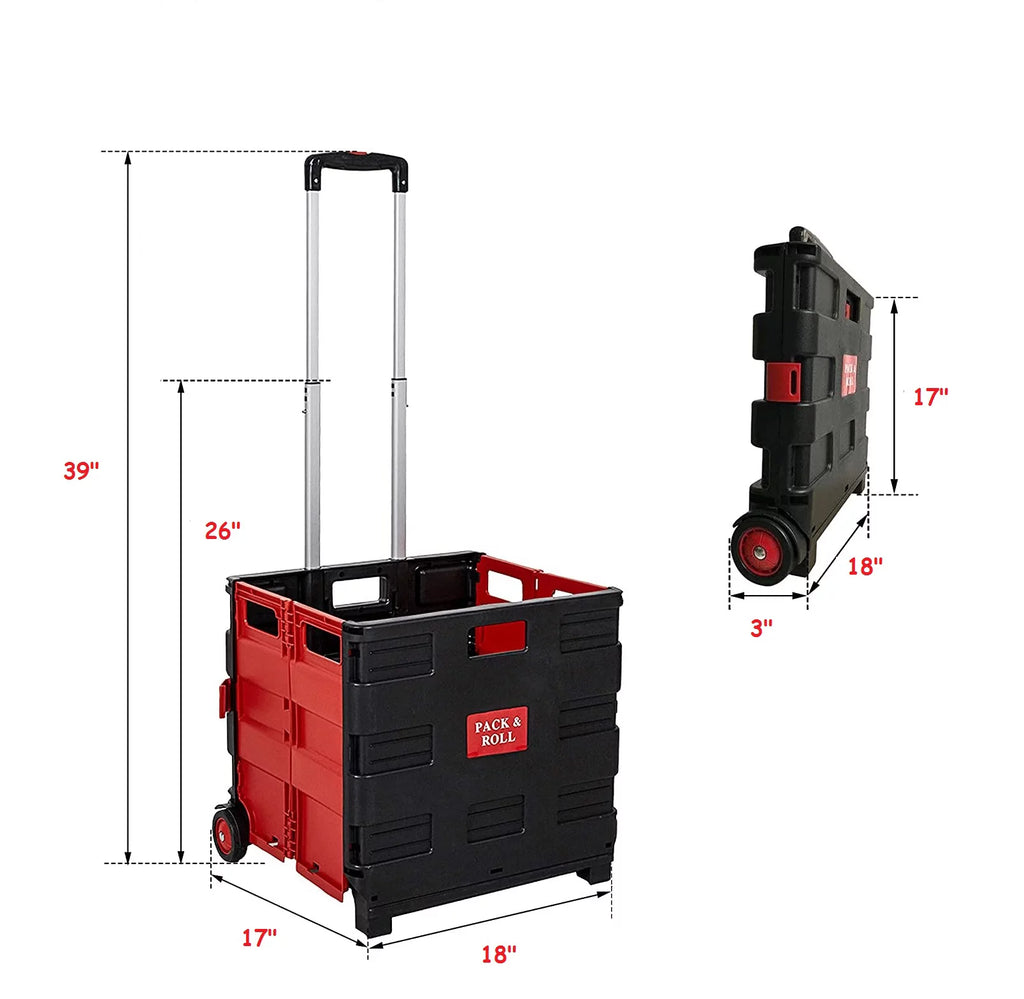 Folding Shopping Cart Portable Utility Trolley Collapsible Grocery Basket on Wheels O779456