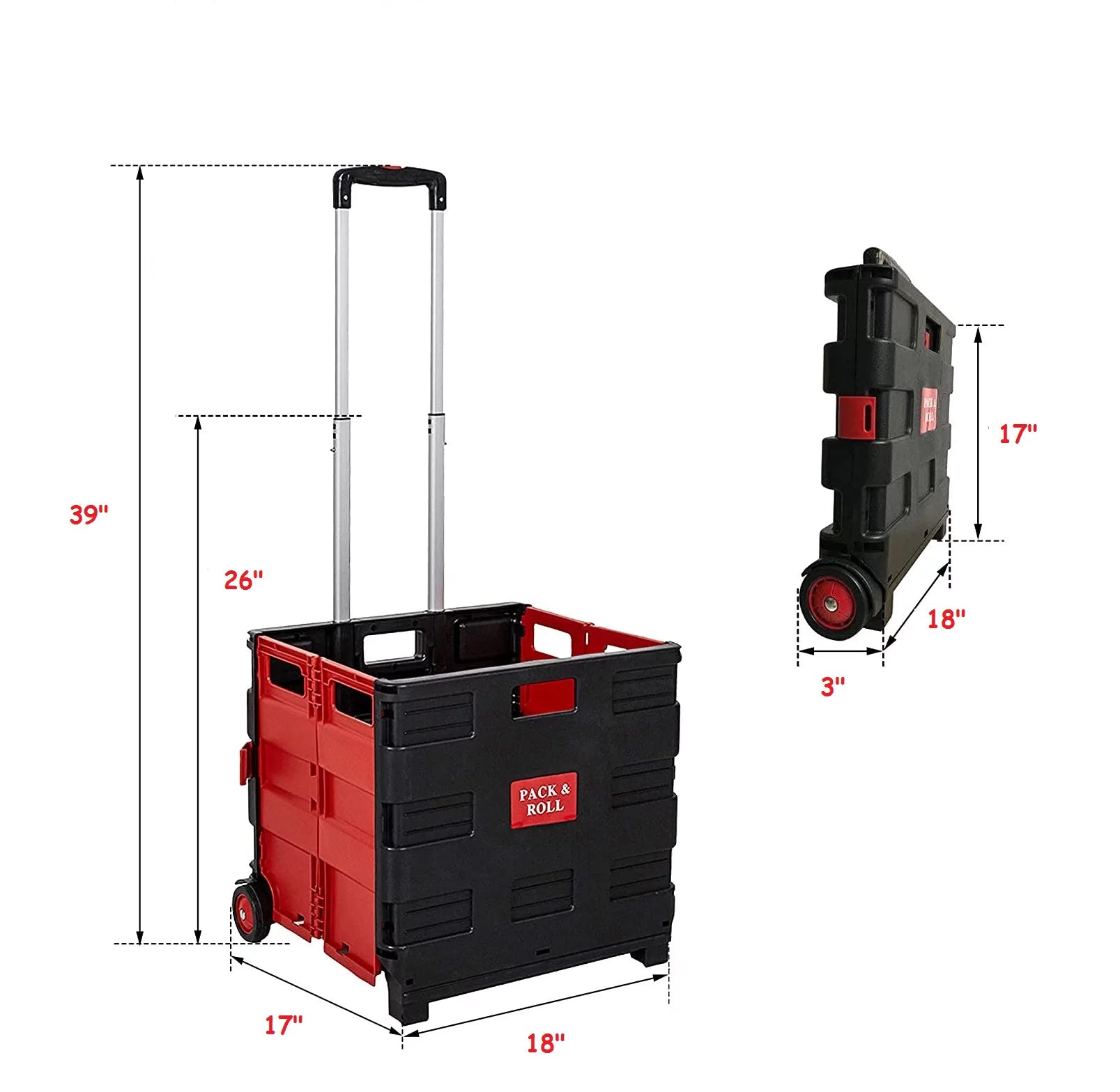 Folding Shopping Cart Portable Utility Trolley Collapsible Grocery Basket on Wheels O779456