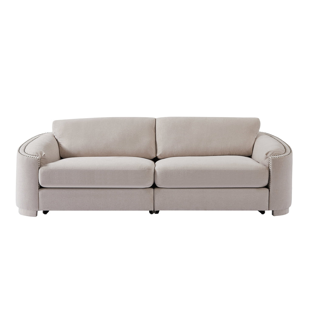 Upholstered 3-Seater Sofa Couch with Semilunar Arm, Beige M669