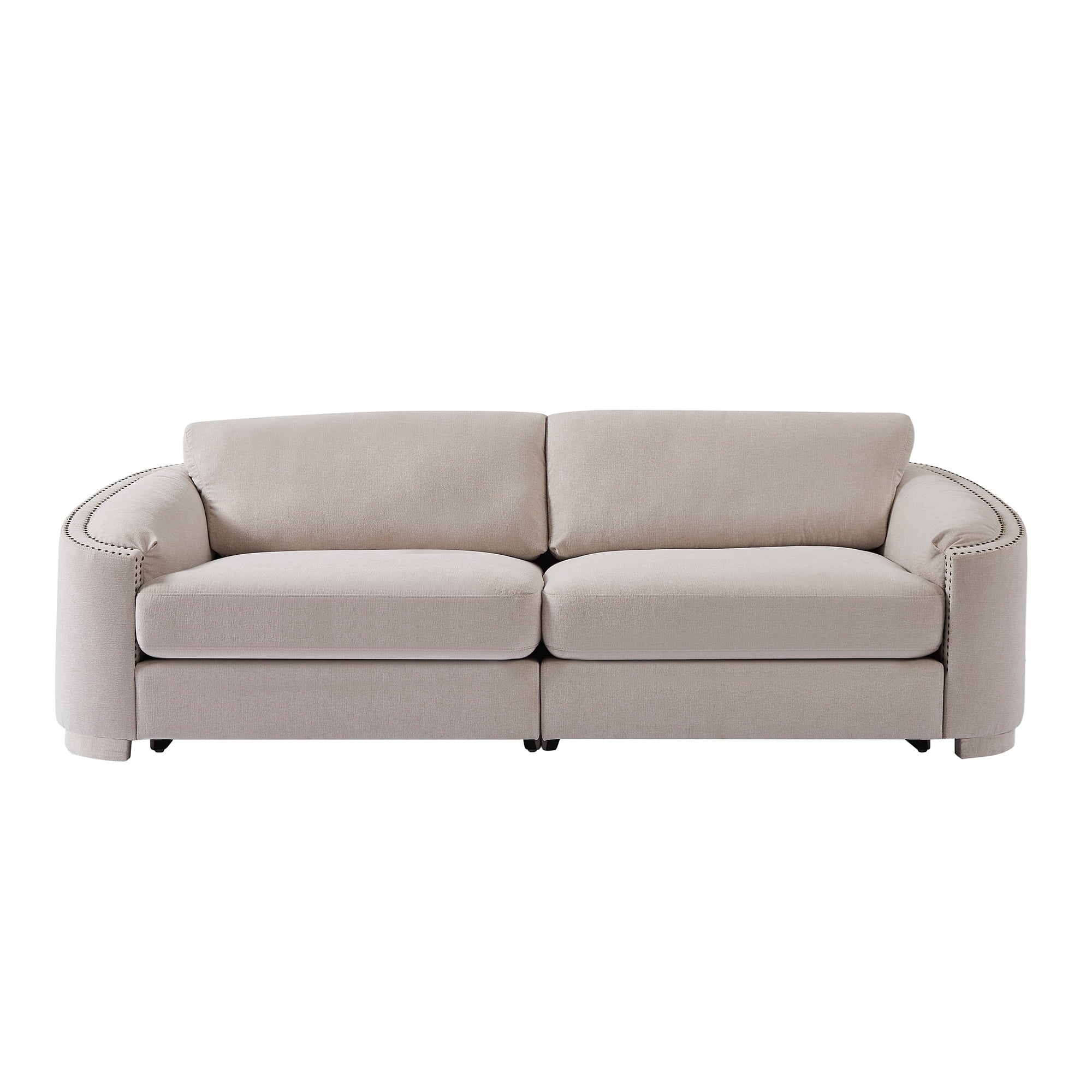 Upholstered 3-Seater Sofa Couch with Semilunar Arm, Beige M669