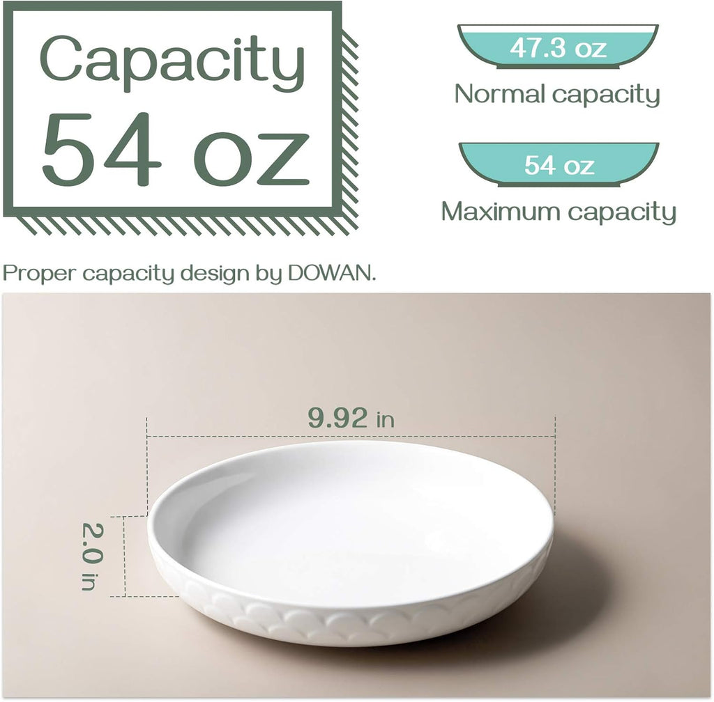 Large Ceramic Pasta Bowls Set of 4, White Salad Serving Bowls, Microwave and Dishwasher Safe L9078