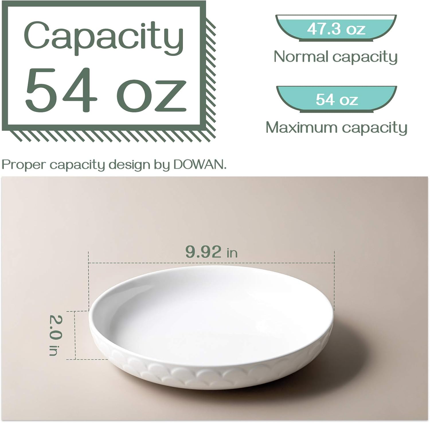Large Ceramic Pasta Bowls Set of 4, White Salad Serving Bowls, Microwave and Dishwasher Safe L9078