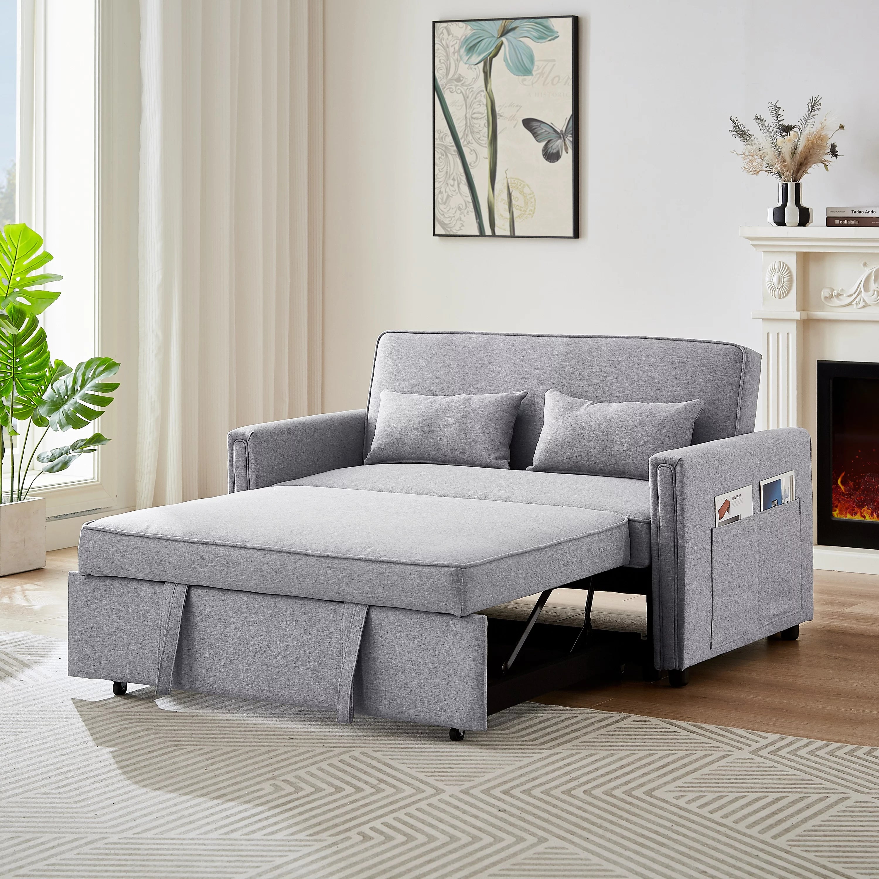 Momspeace Sleeper Sofa Bed, 54" Modern Sofa Couch 3 in 1 Convertible Pull Out Bed Loveseat For Living Room - Gray