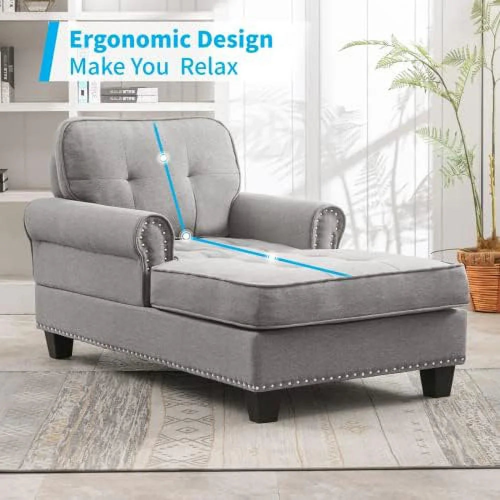 Linen Chaise Lounge Sofa Bed with Tufted Back for Small Spaces A879711