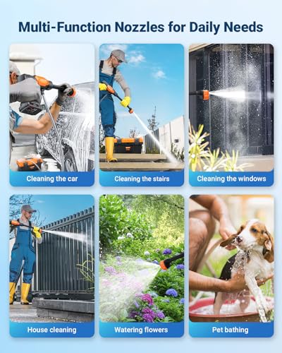 Cordless Pressure Washer 970PSI Portable Handheld Cleaner with 6-in-1 Nozzle Z3821