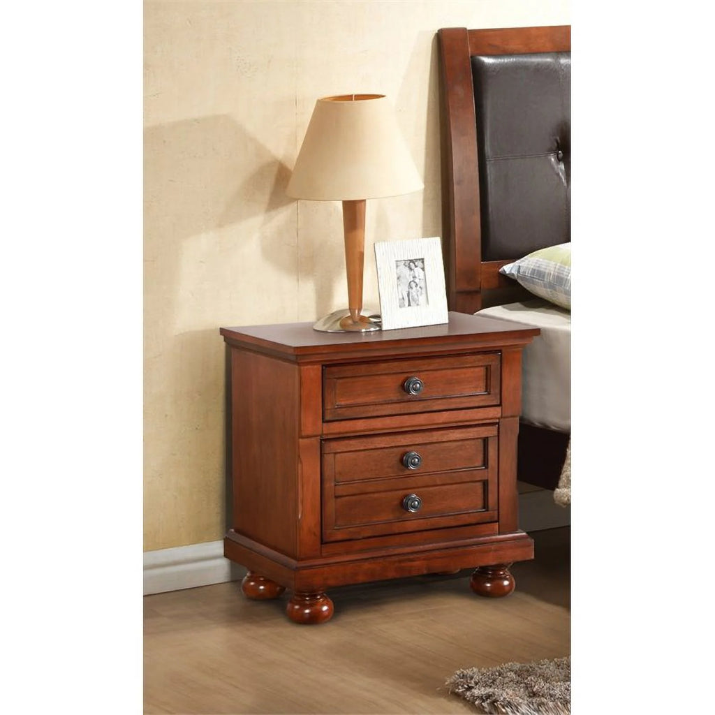 Contemporary Engineered Wood 2 Drawer Nightstand in Cherry E155154