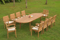 Grade-A Teak Dining Set: 10 Seater 11 Pc: 118" Double Extension Oval Table And 10 Leveb Stacking Arm Chairs Outdoor Patio WholesaleTeak #WMDSWVm